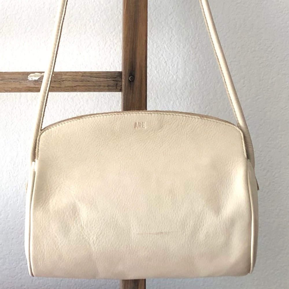 ARE STUDIO Small Ivory Leather Cylinder Shoulder Bag